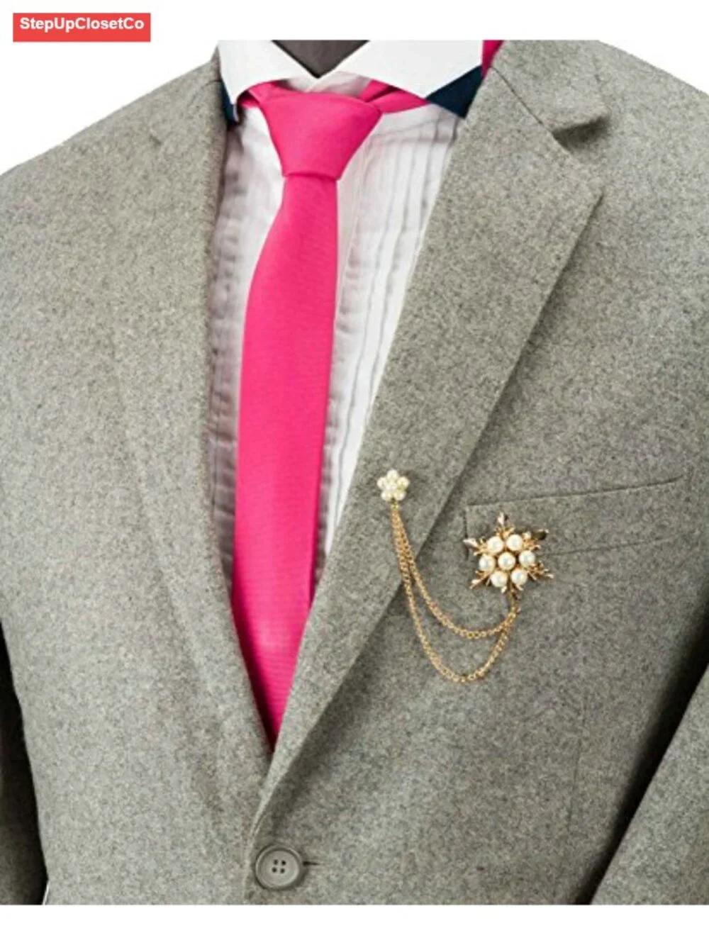 Alloy Brooch Chain Pearl Star Flower Lapel Pin Coat Wedding Accessory